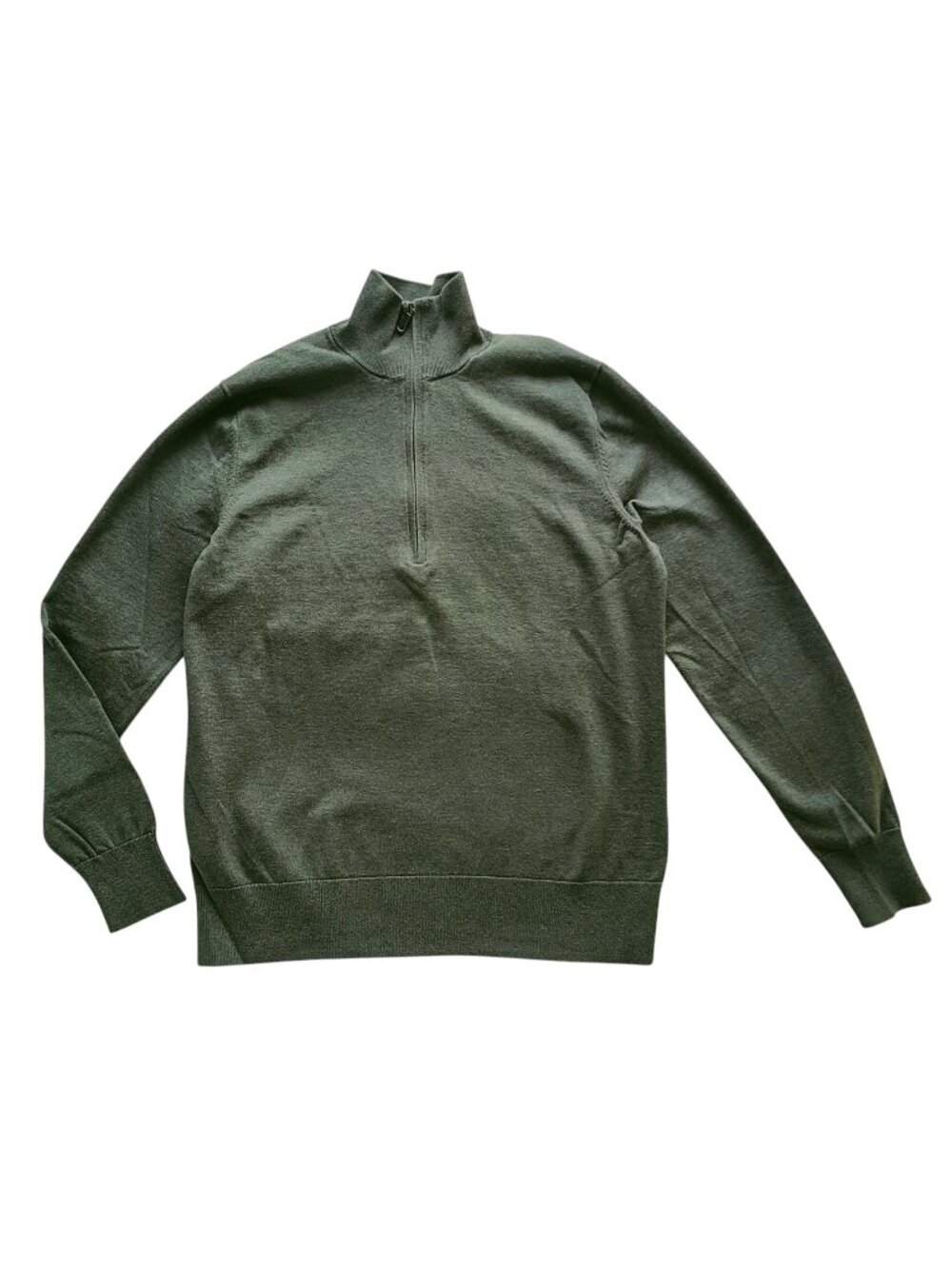 Brooks Brothers Men Green Plain Supima Cotton Quarter Zip Sweater S